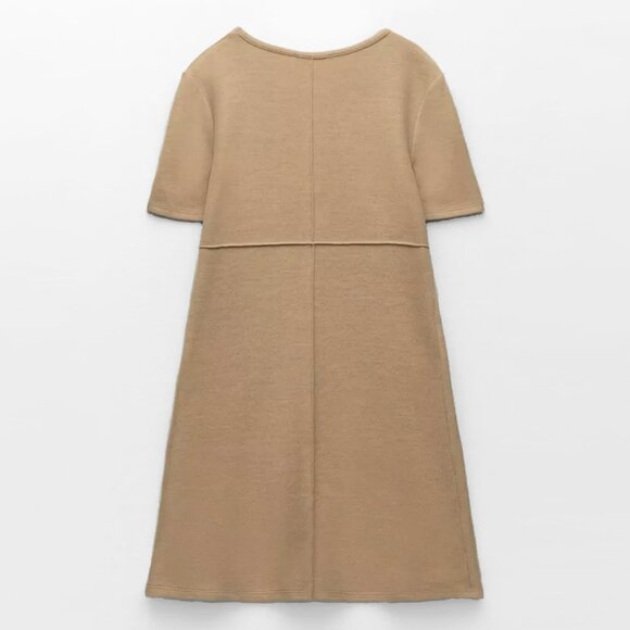 NEW ZARA Cotton Blend Knitted Mini Dress in light Camel Colour, Size M - Picture 9 of 15